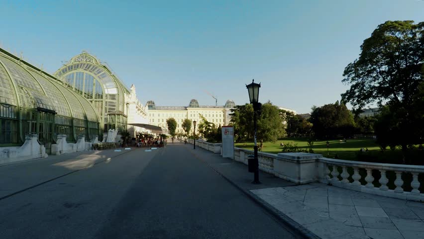 Palmenhaus - Palm House In Burggarten Garden. Greenhouse. Vienna, Austria. Shot in 4K (ultra-high definition (UHD)).