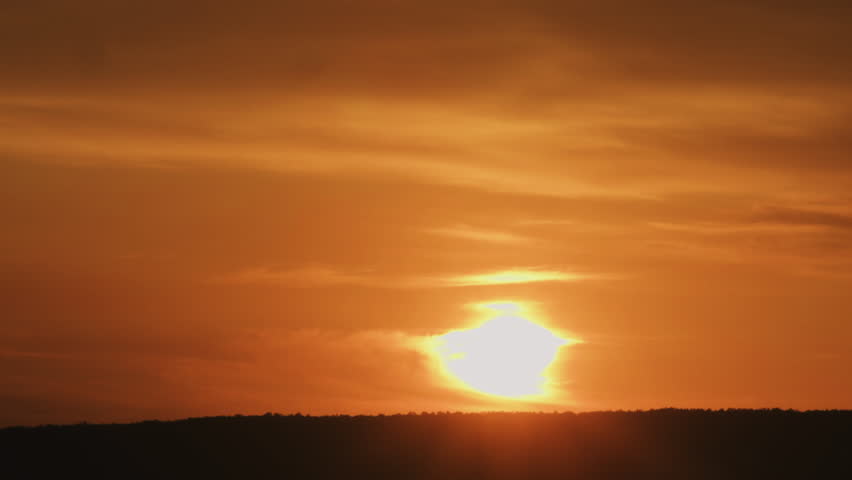 Sunset over distant forest