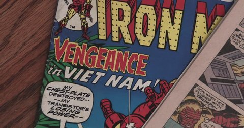 February 16, 2018, Bettendorf, Iowa, Iron Man Comic Books - Open Comic Book - Pan Marvel
