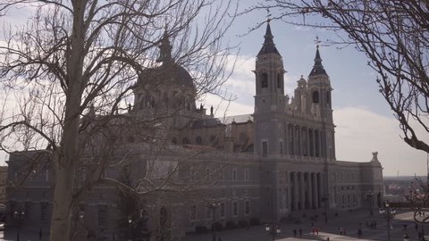 MADRID, SPAIN 26 FEBRUARY 2018: Cathedral of Saint Mary the Royal of La Almudena, a major tourist landmark in central Madrid, Roman Catholic Church, Spain. 