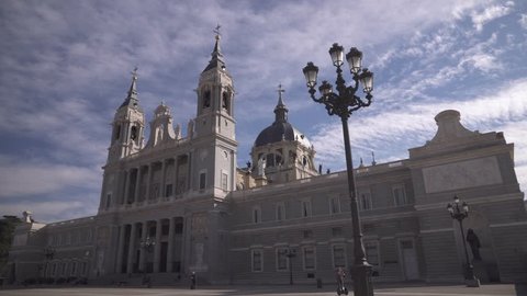 MADRID, SPAIN 26 FEBRUARY 2018: Tourists visiting the famous Cathedral of Nuestra Senora de Almudena in Madrid, Roman Catholic Church, Spain. Cathedral of Saint Mary the Royal of Almudena