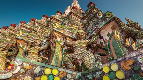 colored details of bangkok famous temple decoration 4k time lapse thailand