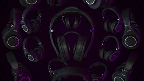 Headphones on an abstract background. Musical vibrations. DJ style. Headphones animation