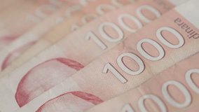 Paper  denominations of 1000 dinars slow pan 4K 2160p 30fps UltraHD   footage - Panning on Serbian banknotes  close-up 3840X2160 UHD video