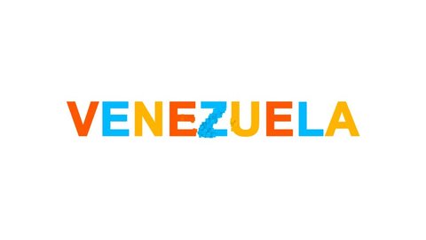 country name VENEZUELA from letters of different colors appears behind small squares. Then disappears. Alpha channel Premultiplied - Matted with color white