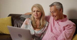 4K Happy attractive mature couple video chatting on the internet