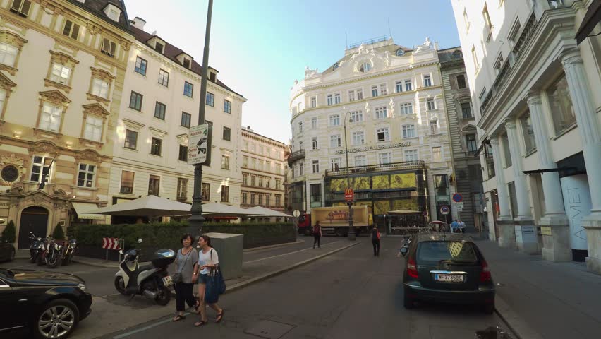 VIENNA, AUSTRIA - SUMMER, 2017: Vienna. Old Wien. City center. Architecture, old houses, streets and neighborhoods. Austria. 4K.