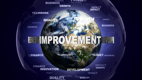 IMPROVEMENT Text and Keywords Around the Earth, Animation, Rendering, Background, Loop, 4k
