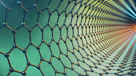 Graphene atom nanostructure loopable animation. Nanotube in form of honeycomb. Concept Nanotechnology and sciences