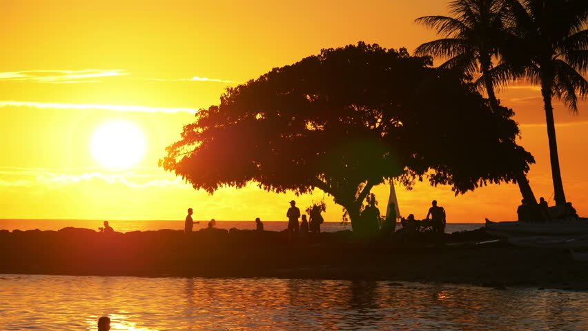 Professional video of sunset in Waikiki beach Hawaii in 4k slow motion 60fps
