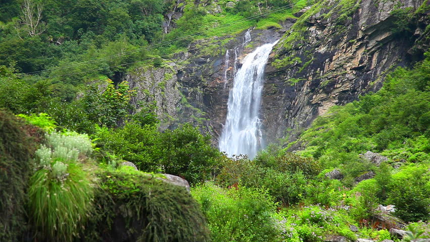 View of a beautiful high waterfalls in Ghangaria, Uttrakhand, India | Shutterstock HD Video #1008216313