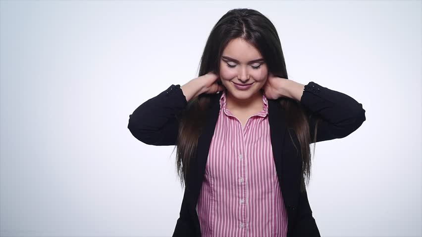 Woman winking. Closeup. white background