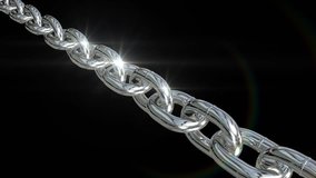 Moving Sparkling Shiny Chrome Chain. Seamless Video. 3D Rendering