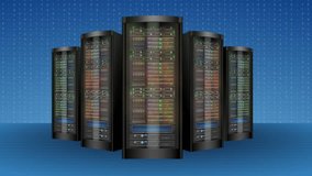 Computer server black adjustable framework racks with binary code on background available in 4k UHD FullHD and HD video animation footage - Powered by Shutterstock - Get 15% off with code: PIKWIZARD15