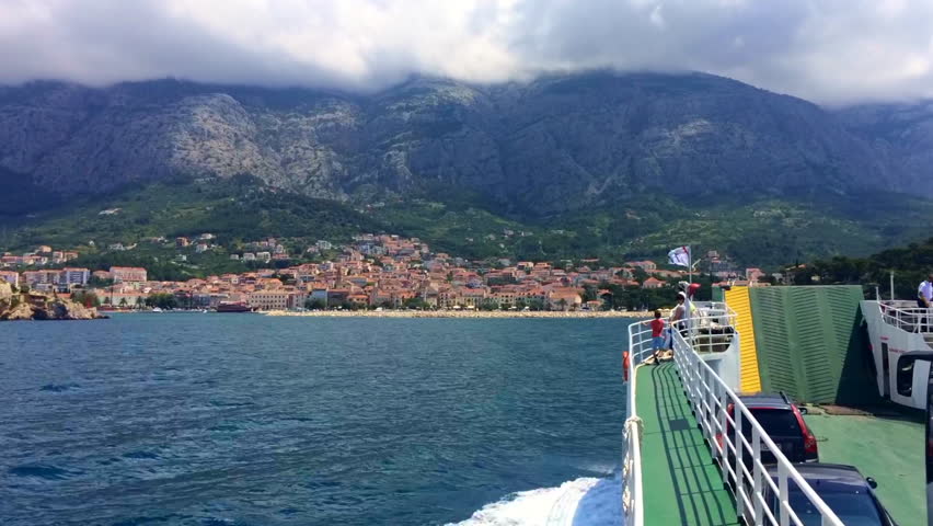 A ferry pulls into Makarska from Sumartin in Croatia