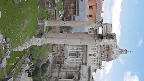 Vertical video. Roman Forum. Panorama. Rome, Italy