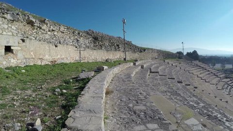 Kavala, Greece - January 2,2018:Ruins of Ancient Theater in the archeological area of Philippi, Eastern Macedonia and Thrace, Greece