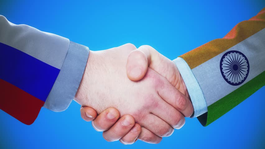 Russia - India / Handshake concept animation about countries and politics / With matte channel Royalty-Free Stock Footage #1008297445