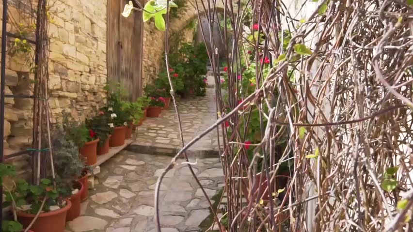 beautiful alley in Pano Lefkara mountain village, Larnaka, Cyprus 