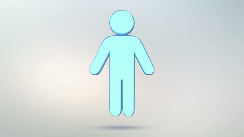 Man sign is made of glass. Translucent rotating man icon with alpha channel blue green color. Seamless looping