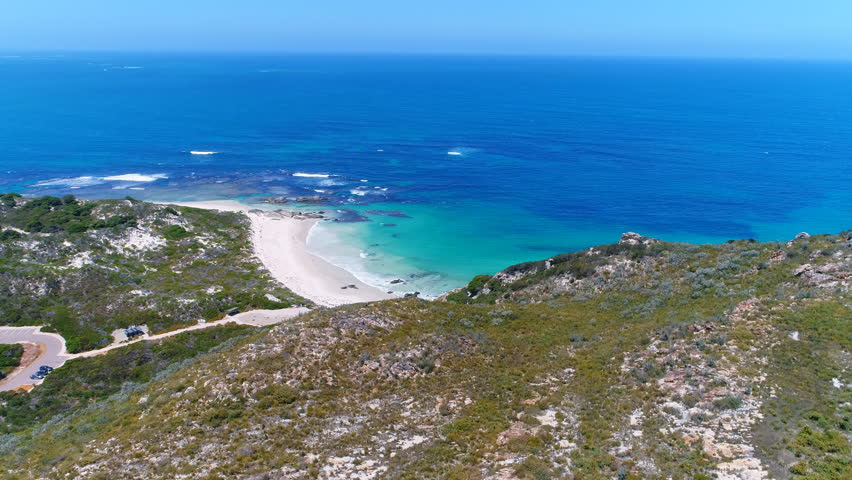 Aerial view of scenic coast of Fitzgerald River National Park, crystal clear turquoise water of Great Southern Ocean - Western Australia from above, 4k UHD