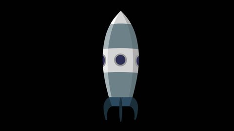 Rocket Animation. Cartoon space rocket start with the smoke. The original file (HD 1080) has an alpha channel