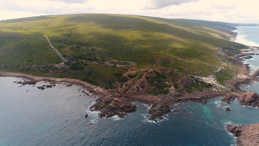 Aerial view of Cape Naturaliste, Western Australia shore from above, 4k UHD