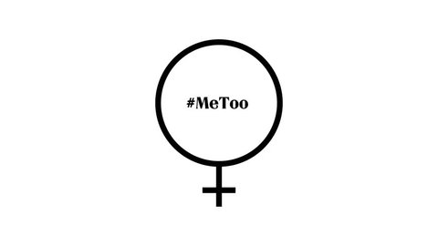 Animation of female - or venus - sign as a beating heart, with the text #MeToo beating with it and is finally still. On white background.