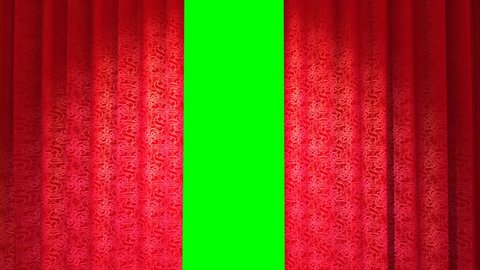 3D rendering of opening and closing a colorful brocade curtain on chroma key background