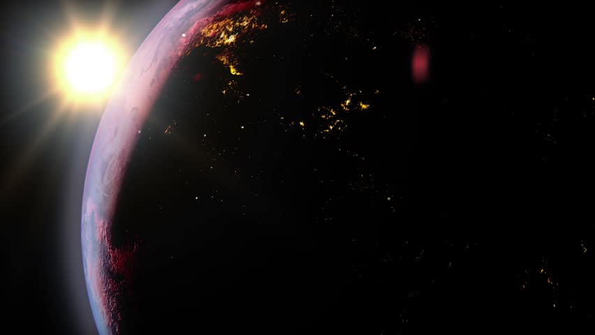3d animated globe rotation in Sunrise behind Earth with flight trajectories. Globe is centered in frame, with correct rotation. | Shutterstock HD Video #1008350098