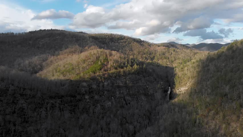 Sols Creek Waterfall North Carolina Mountains Aerial Footage