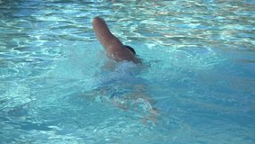 Professional video of man swimming in the pool in slow motion 180fps