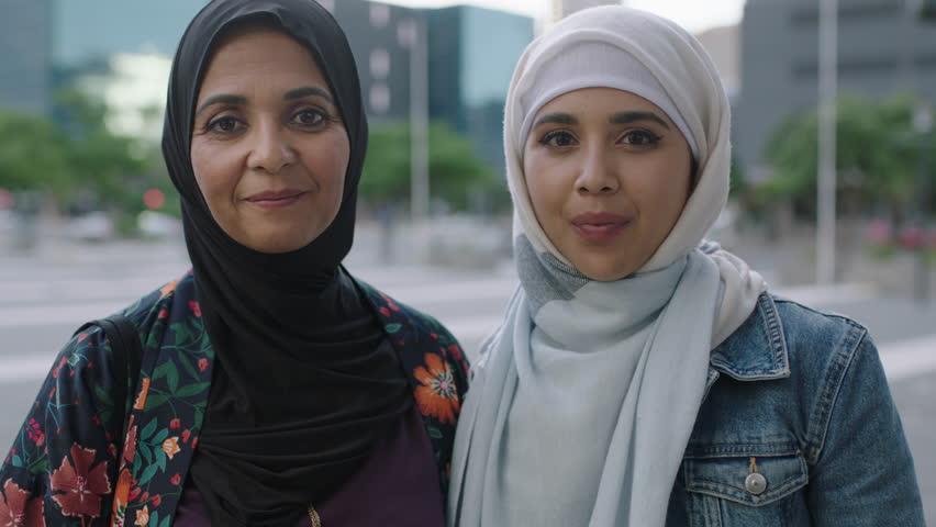 beautiful portrait muslim mother daughter posing Stock Footage Video