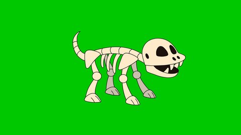 Skeleton Dog. The looping hand drawn animation of the cartoon skeleton dog. The original file HD 1080 has an alpha channel. 29.97 fps