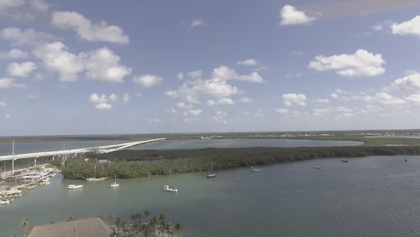 Aerial Footage Lake Beach Ocean Boats In Key Largo Miami Florida