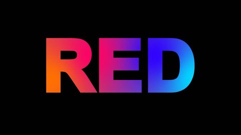 text RED multi-colored appear then disappear under the lightning strikes changing color. Alpha channel Premultiplied - Matted with color black