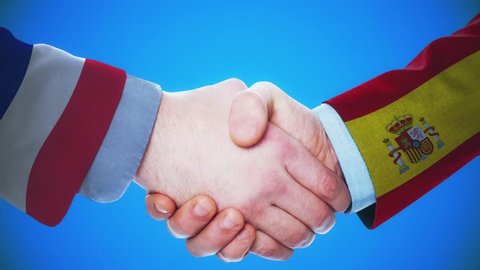 France - Spain / Handshake concept animation about countries and politics / With matte channel