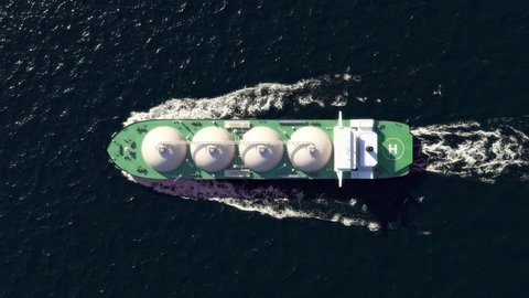 LNG tanker in the ocean, top view Stock Video