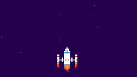 Retro Pixel Art Space Arcade Machine Video Game Animation Concept. Spaceship Colect Coins in Galaxy. Cartoon 4K Motion Design Footage.