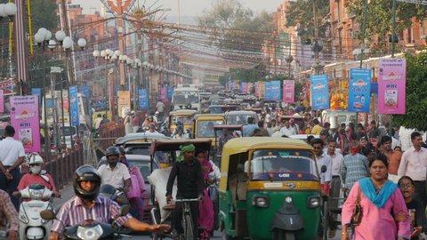JAIPUR, INDIA - OCTOBER 2014: Busy street scene in Jaipur, India
