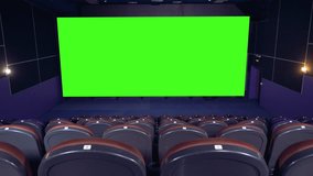 Cinema movie theatre with a green screen. 4K.