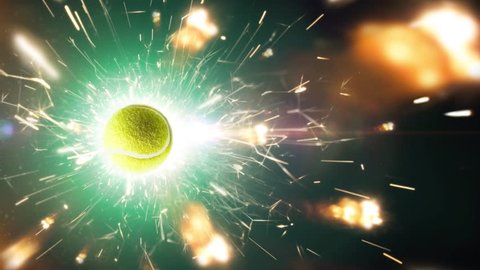 Tennis ball with fire sparks in action