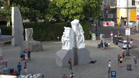 VIENNA, AUSTRIA - SUMMER, 2017: Beautiful statue in the center of the city. Vienna, Austria. Shot in 4K (ultra-high definition (UHD)).