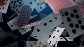 Animation falling playing cards and casino chips from light beams on dark shadow. Animation of seamless loop. - Powered by Shutterstock - Get 15% off with code: PIKWIZARD15
