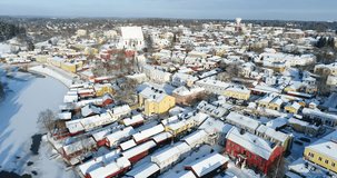 Porvoo, 4k aerial view from above, Finland, Uusimaa