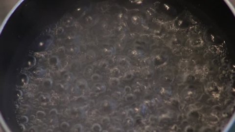 Water boiling with bubbles .