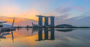 4k Timelapse Movie Skyline of Singapore's Central Business District Sunrise  TimelapseScene