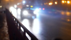 Driving cars in rain at night, road, highway smoke