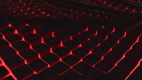 Digitally generated video of red illuminated blocks moving in wavy pattern