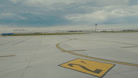 Taxiing along the runway at the Detroit Michigan Metro Airport